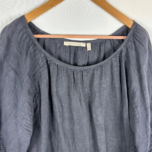 Soft Surroundings Womens ¾ sleeve Linen Peasant Blouse Top XL Oversize Lagenlook - Picture 2 of 8